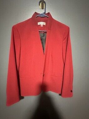 Kasper Red Open Front Blazer Jacket Womens Size 14 Career Work Lined Long Sleeve